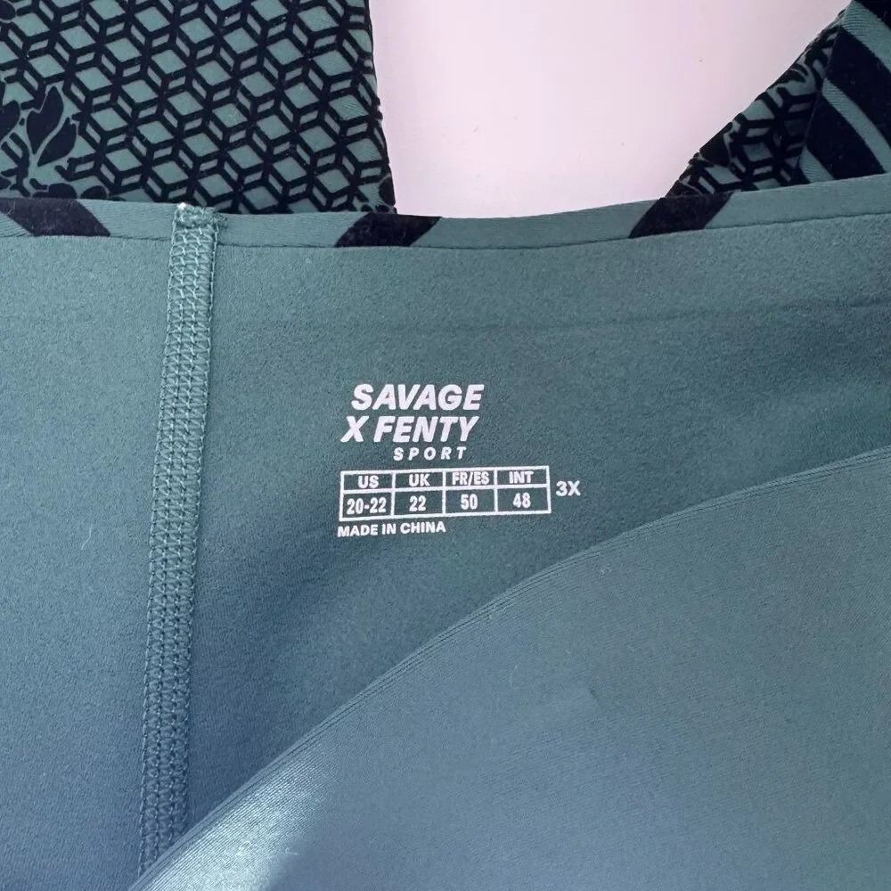 Savage X Fenty Special FX High Waist Sculpting Leggings Flocked Detail Green 3X